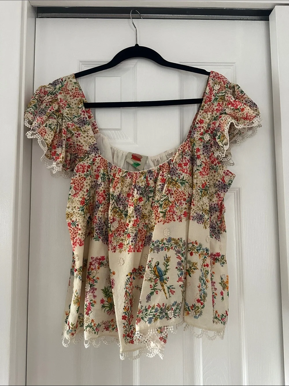 FARM Rio Cream Floral Off-Shoulder Ruffle Blouse - Picture 1 of 2